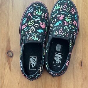 Vans Kids' Black Sneakers with Neon Patterns